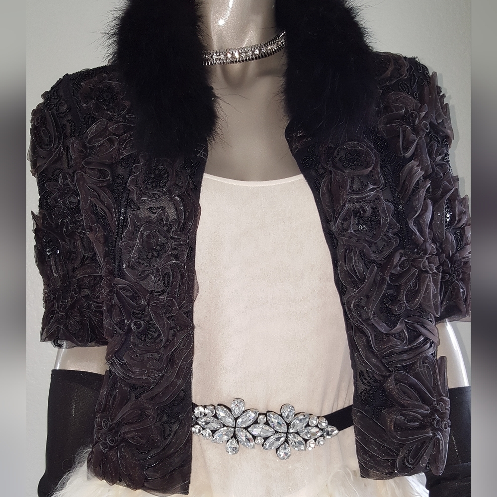 $5,750 OSCAR DE LA RENTA BLACK SILK FLORAL EMBROID BEADED JACKET 4